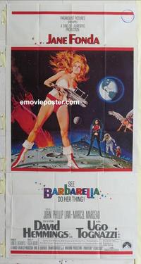 s059 BARBARELLA three-sheet movie poster '68 Jane Fonda, Roger Vadim