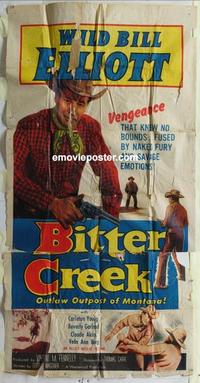 s088 BITTER CREEK three-sheet movie poster '54 Wild Bill Elliot western!