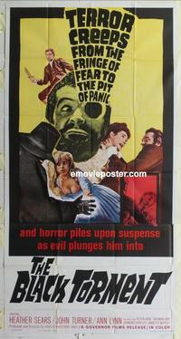 s095 BLACK TORMENT three-sheet movie poster '64 Sears, terror creeps!