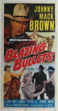 s100 BLAZING BULLETS three-sheet movie poster '51 Johnny Mack Brown, Hall
