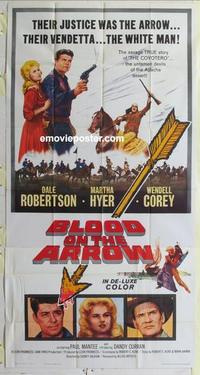s105 BLOOD ON THE ARROW three-sheet movie poster '64 Dale Robertson, Hyer
