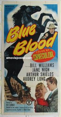 s107 BLUE BLOOD three-sheet movie poster '51 cool horse racing!