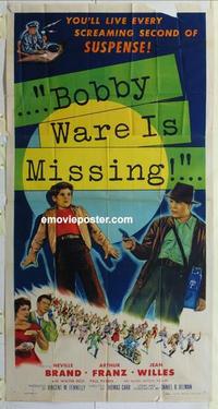 s109 BOBBY WARE IS MISSING three-sheet movie poster '55 Neville Brand, Franz