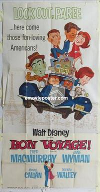 s114 BON VOYAGE three-sheet movie poster '62 Walt Disney, MacMurray