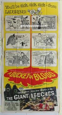 s132 BUCKET OF BLOOD /ATTACK OF THE GIANT LEECHES three-sheet movie poster '59