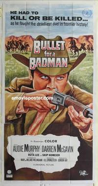 s133 BULLET FOR A BADMAN three-sheet movie poster '64 Audie Murphy close up!