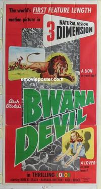 s137 BWANA DEVIL three-sheet movie poster '53 first 3-D feature film!