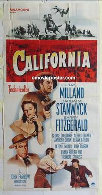 s139 CALIFORNIA three-sheet movie poster R58 Ray Milland, Stanwyck