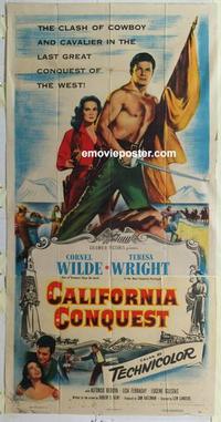 s140 CALIFORNIA CONQUEST three-sheet movie poster '52 Cornel Wilde, Wright