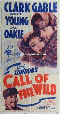 s143 CALL OF THE WILD three-sheet movie poster R53 Gable, Loretta Young