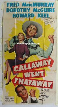 s144 CALLAWAY WENT THATAWAY three-sheet movie poster '51 Fred MacMurray
