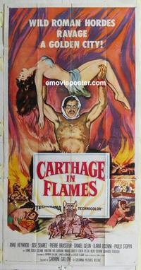 s152 CARTHAGE IN FLAMES three-sheet movie poster '60 Brasseur, Italian!