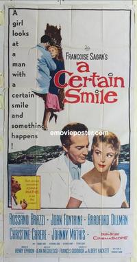 s157 CERTAIN SMILE three-sheet movie poster '58 Rossano Brazzi, Joan Fontaine