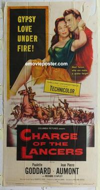 s159 CHARGE OF THE LANCERS three-sheet movie poster '54 Goddard, Aumont