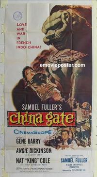 s163 CHINA GATE three-sheet movie poster '57 Sam Fuller, Angie Dickinson