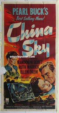 s164 CHINA SKY three-sheet movie poster R50 Randolph Scott, Pearl S. Buck