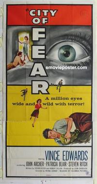s167 CITY OF FEAR three-sheet movie poster '59 crazy Vince Edwards!