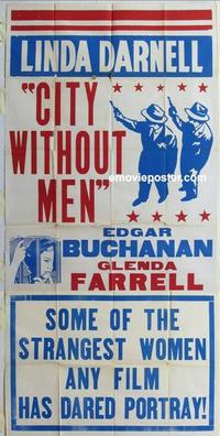 s169 CITY WITHOUT MEN three-sheet movie poster '42 Linda Darnell, Buchanan