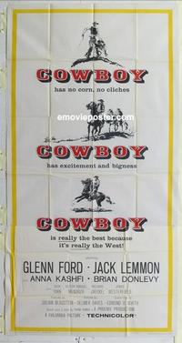 s197 COWBOY three-sheet movie poster '58 Glenn Ford, Jack Lemmon