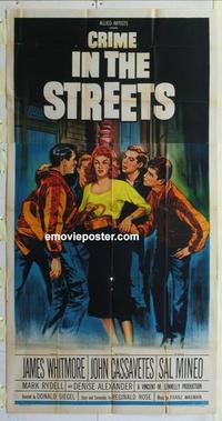 s201 CRIME IN THE STREETS three-sheet movie poster '56 Cassavetes, Mineo