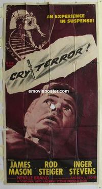 s206 CRY TERROR three-sheet movie poster '58 James Mason, Rod Steiger