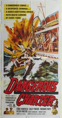 s215 DANGEROUS CHARTER three-sheet movie poster '62 drug smuggling!