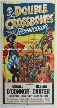 s246 DOUBLE CROSSBONES three-sheet movie poster '51 Donald O'Connor, pirates!