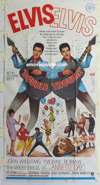 s247 DOUBLE TROUBLE three-sheet movie poster '67 two Elvis images!
