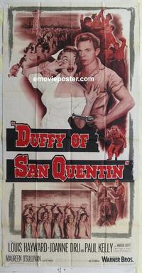 s253 DUFFY OF SAN QUENTIN three-sheet movie poster '54 prison escape image!