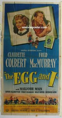 s257 EGG & I three-sheet movie poster '47 Claudette Colbert, Fred MacMurray
