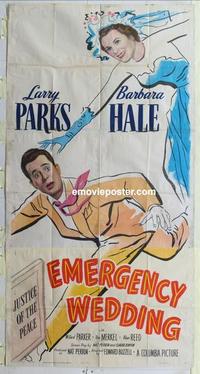 s262 EMERGENCY WEDDING three-sheet movie poster '50 Larry Parks, Hale