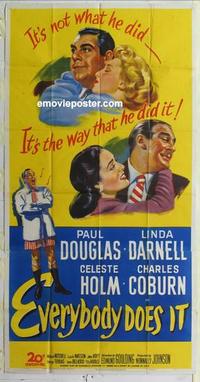 s270 EVERYBODY DOES IT three-sheet movie poster '49 Paul Douglas, Darnell