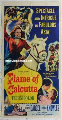 s300 FLAME OF CALCUTTA three-sheet movie poster '53 Denise Darcel, Cavanagh