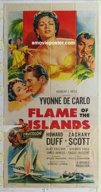 s302 FLAME OF THE ISLANDS three-sheet movie poster '55 Yvonne De Carlo