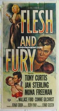 s305 FLESH & FURY three-sheet movie poster '52 Tony Curtis, Sterling, boxing!