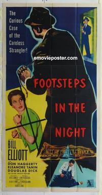 s317 FOOTSTEPS IN THE NIGHT three-sheet movie poster '57 Wild Bill Elliott