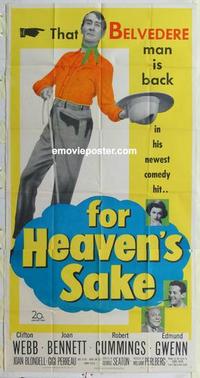 s318 FOR HEAVEN'S SAKE three-sheet movie poster '50 Webb, Bennett