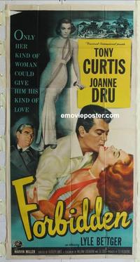 s321 FORBIDDEN three-sheet movie poster '54 Tony Curtis, Joanne Dru
