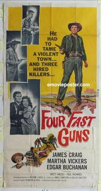 s327 FOUR FAST GUNS three-sheet movie poster '60 James Craig, Martha Vickers