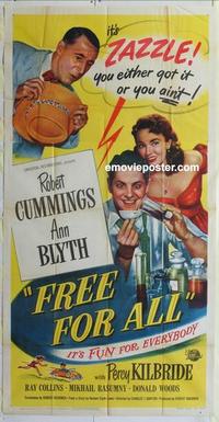 s330 FREE FOR ALL three-sheet movie poster '49 Robert Cummings, Blyth