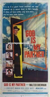 s354 GOD IS MY PARTNER three-sheet movie poster '57 religious Walter Brennan