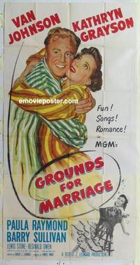 s375 GROUNDS FOR MARRIAGE three-sheet movie poster '51 Van Johnson, Grayson