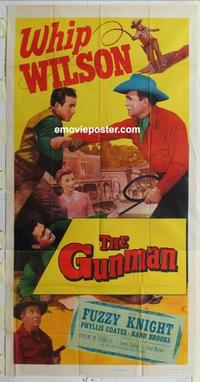 s381 GUNMAN three-sheet movie poster '52 Whip Wilson, Fuzzy Knight, western