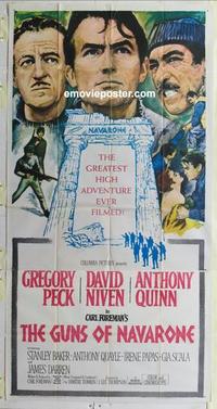 s385 GUNS OF NAVARONE three-sheet movie poster '61 Greg Peck, Niven, Quinn