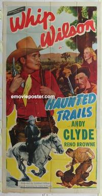 s398 HAUNTED TRAILS three-sheet movie poster '49 Whip Wilson, Andy Clyde
