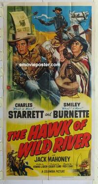 s399 HAWK OF WILD RIVER three-sheet movie poster '52 Starrett, Burnette