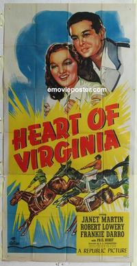 s403 HEART OF VIRGINIA three-sheet movie poster '48 cool horse racing!