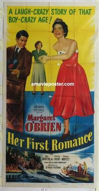 s409 HER FIRST ROMANCE three-sheet movie poster '51 cute Margaret O'Brien!