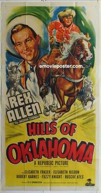 s419 HILLS OF OKLAHOMA three-sheet movie poster '50 Rex Allen western!