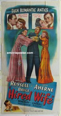 s420 HIRED WIFE three-sheet movie poster '40 Rosalind Russell, Aherne